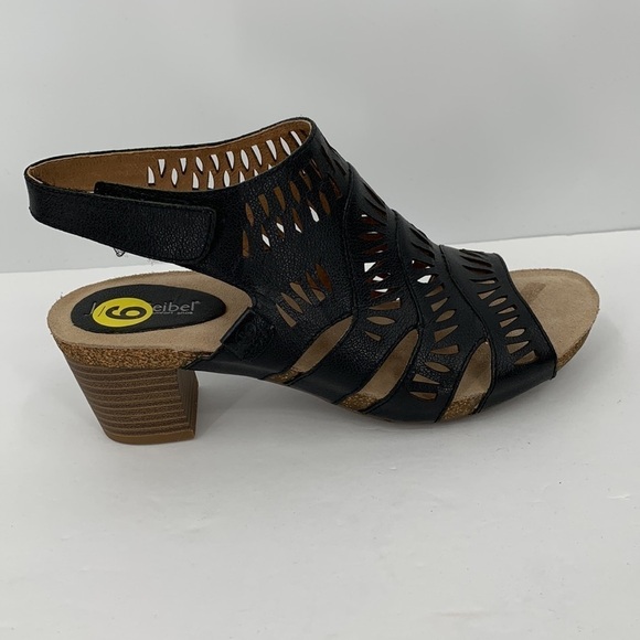 Josef Seibel Sunny black leather sandal laser bootie cut-out heel shoe new 40 9 - Picture 2 of 8